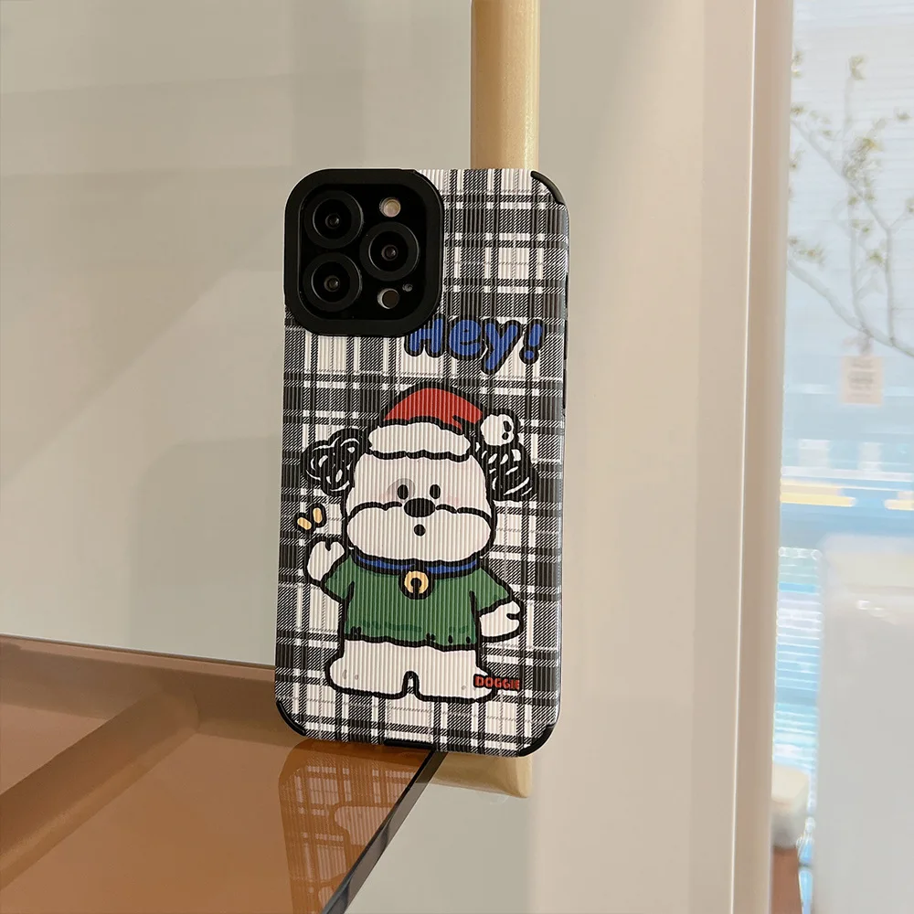 Cute Cartoon Plaid Christmas Dog Phone Case For iphone 14 13 12 11 Pro Max X XR XSMAX 7 8 Plus SE TPU Case Cover New Products