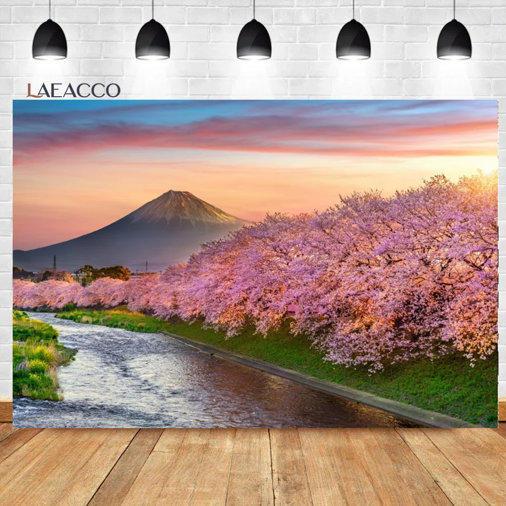 

Laeacco закаты вишневого цветка Япония Fuji Гора Сакура пейзаж фото фон Интерьер Декор ПОРТРЕТНАЯ ФОТОГРАФИЯ фон