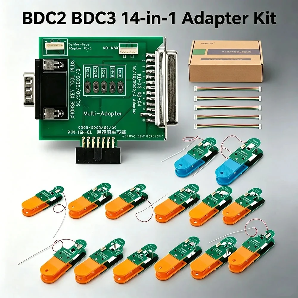 Фото Комплект адаптеров OEM BDC2 BDC3 14-в-1 для программирования зашифрованных ключей VAG 5C/5D/Porsche/AUDI A3/BMW, совместимый с Autel/KD-X4 №1