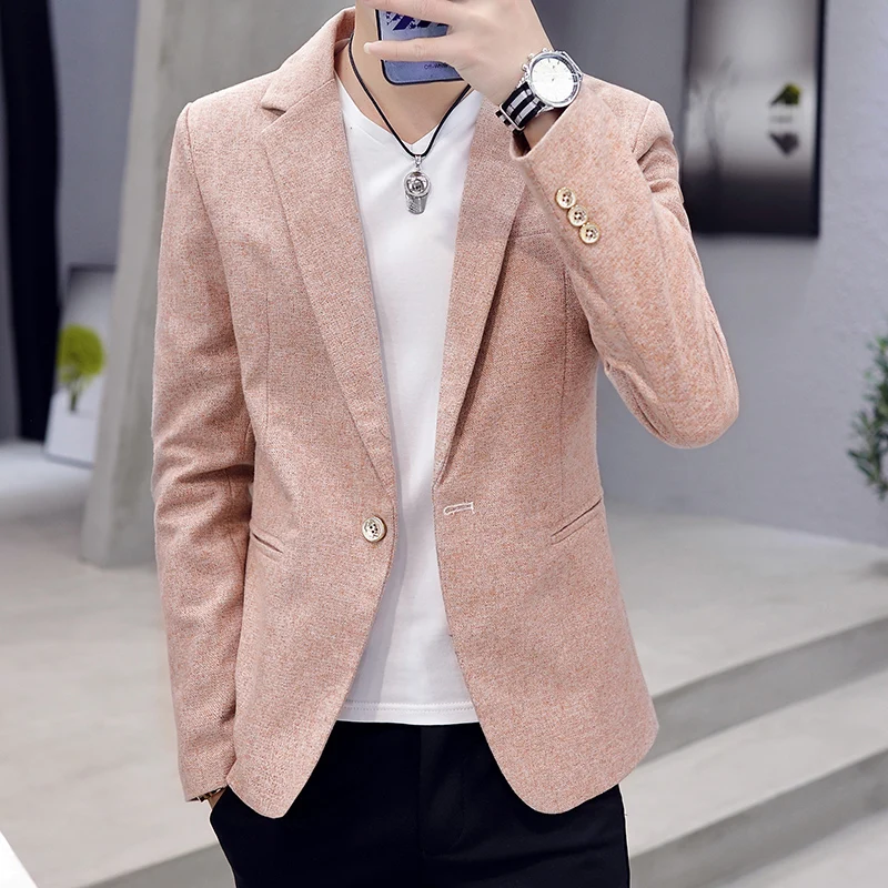 Autumn Men Slim Blazers New Trend Fashion Solid Color Suit Jacket Male Formal Social Party Tuxedo Pink Color Blazer 3XL