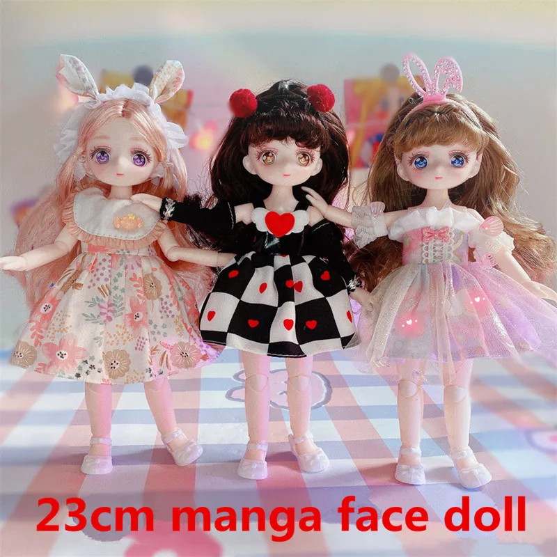 

New 23cm Cute Doll Two-dimensional Comic Face Multi-joint Fashion Casual Suit Skirt 7 Points Princess BJD Doll Girl Toy Gift