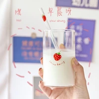 water cup glass with straw transparent strawberry cute coffee cup gift milk cute double wall glass cup office drinking utensils