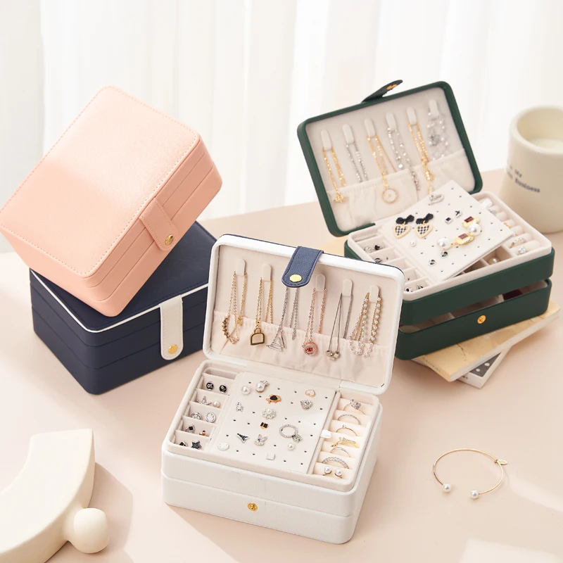 Travel Case Portable Leather 2 Layer Jewellery Storage  Necklace Earrings Rings Display