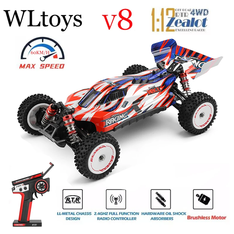 Новейшие гоночные автомобили Wltoys 124008 V8 1/12 2,4G на радиоуправлении, полноприводный бесщеточный двигатель, 60 км/ч, высокоскоростной автомобиль с дистанционным управлением, игрушки для внедорожника и дрифта