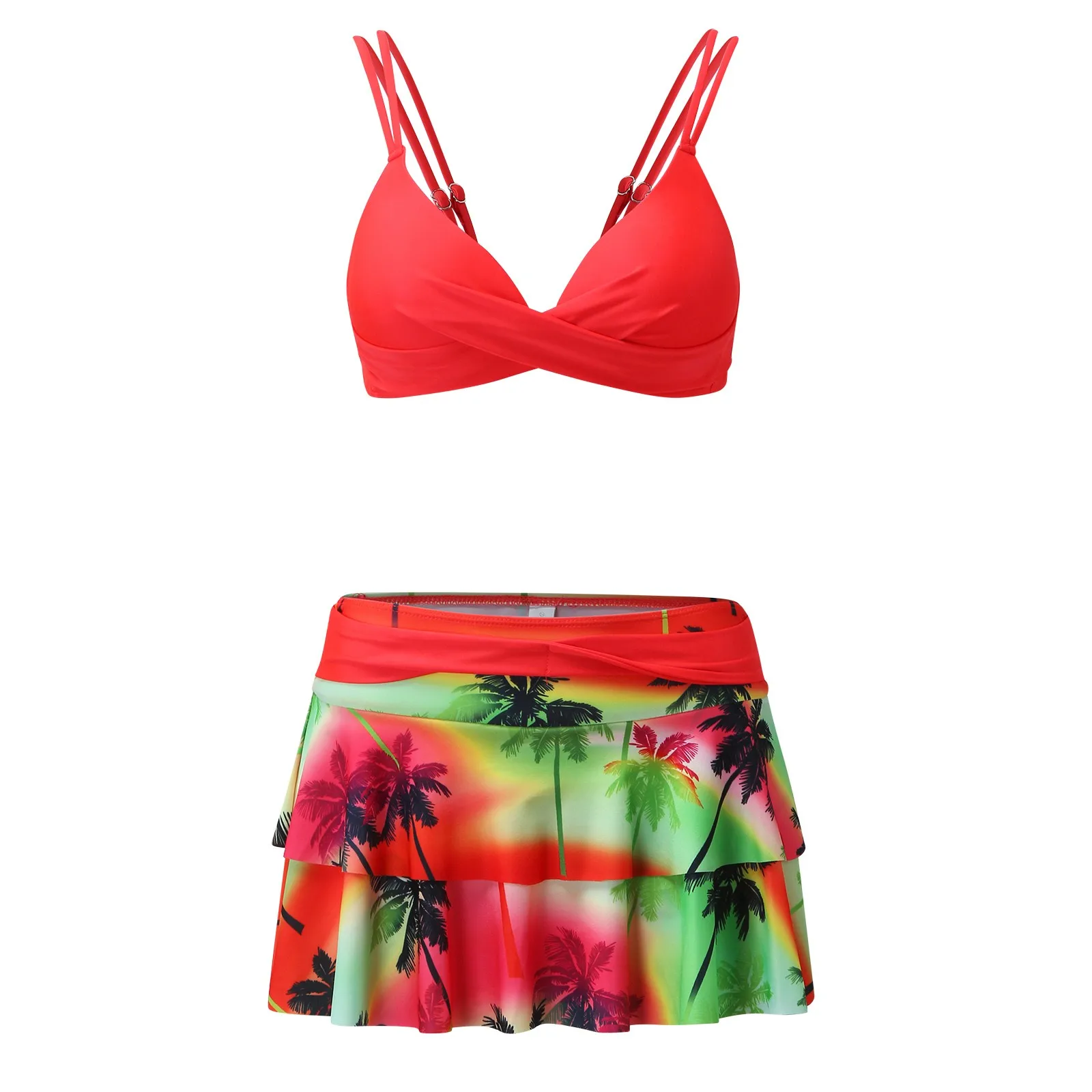 

Women's Set Sexy Bikini Split Waist Swimsuit Print Ruffle High Swimwears Tankinis Set Swimwears tankinis Beachwear