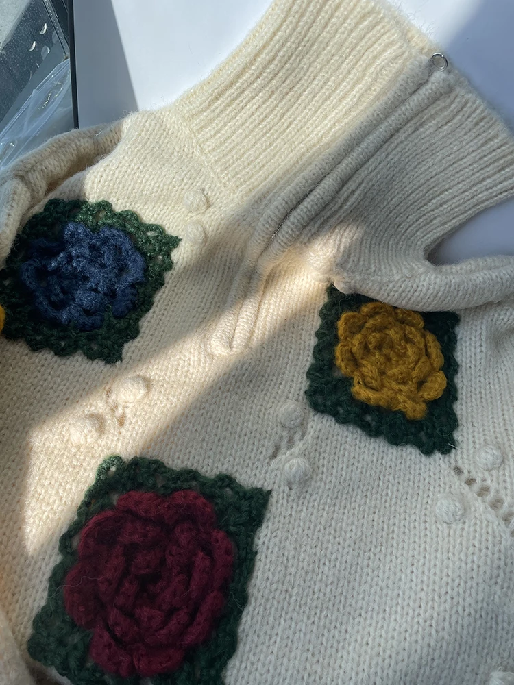 Женский винтажный длинный свитер с высоким воротом и цветочным принтом