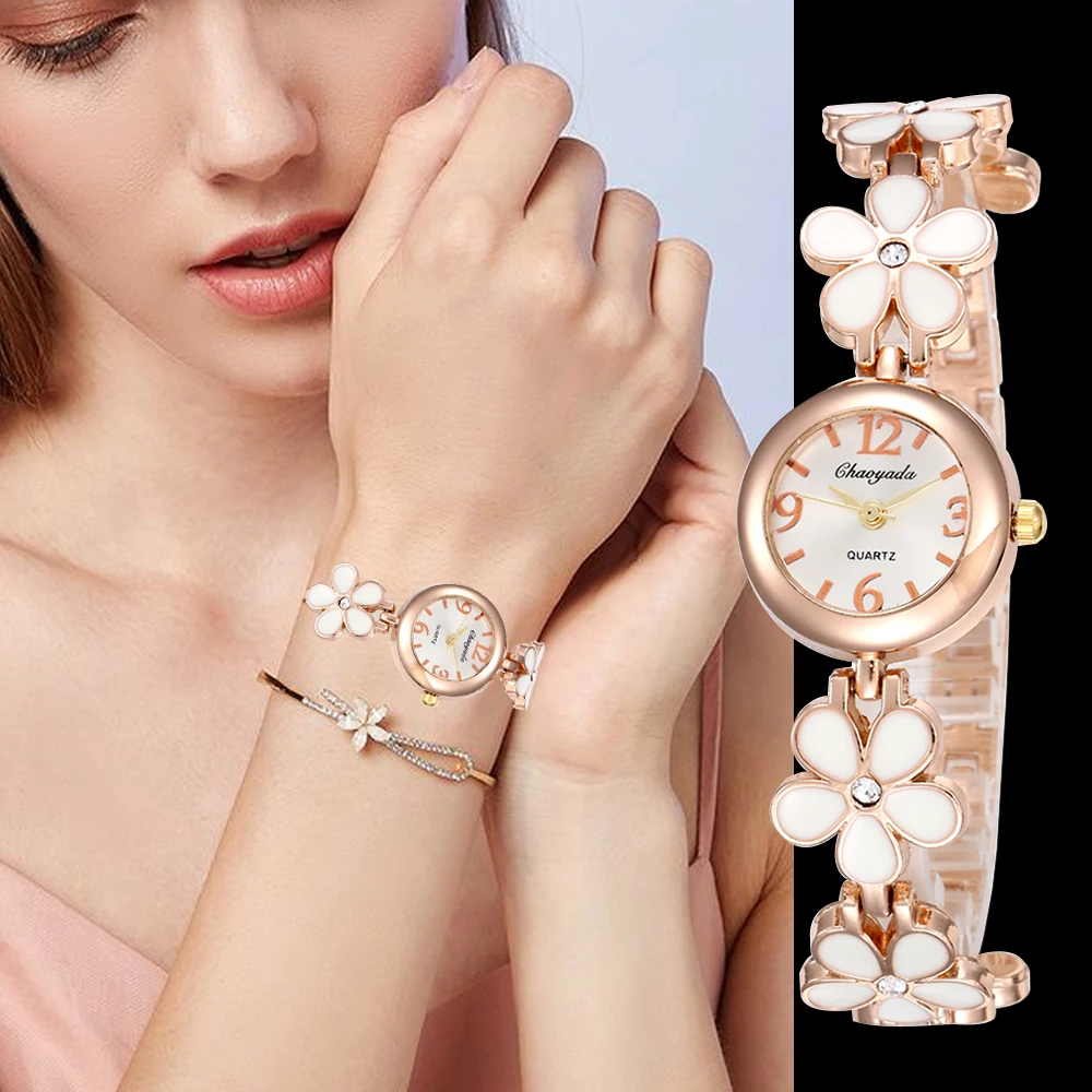 

Top Luxury Women Watch 2023 Elegant Small Dial Flower Bracelet Rose Gold Ladies Wristwatches Gifts For Girlfriend Horloge Dames