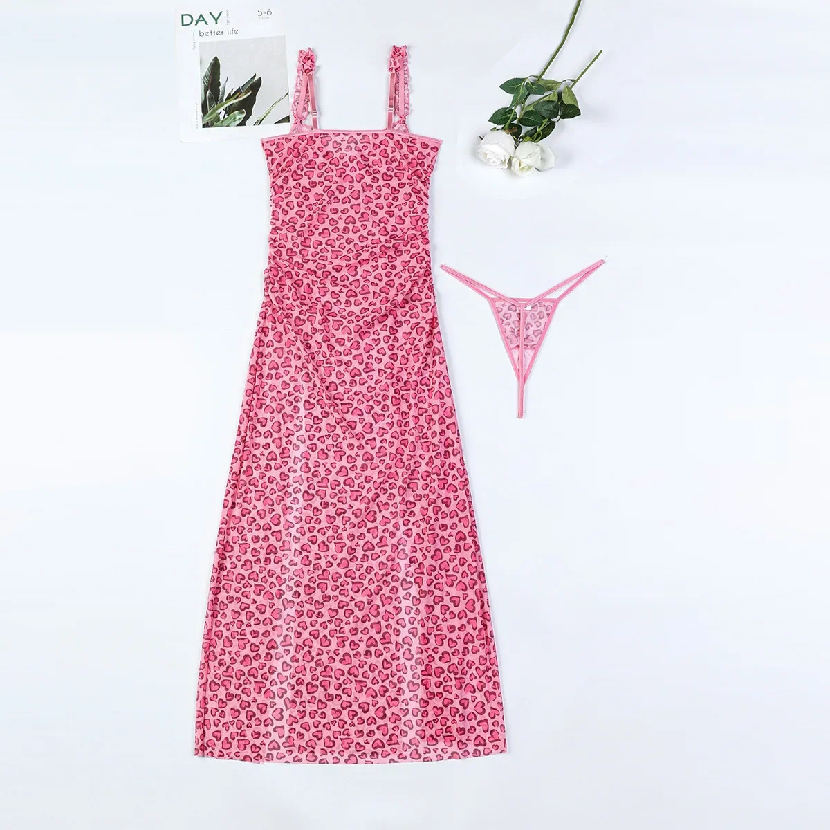 Lovermore розовое леопардовое сетчатое платье с высоким разрезом женское на