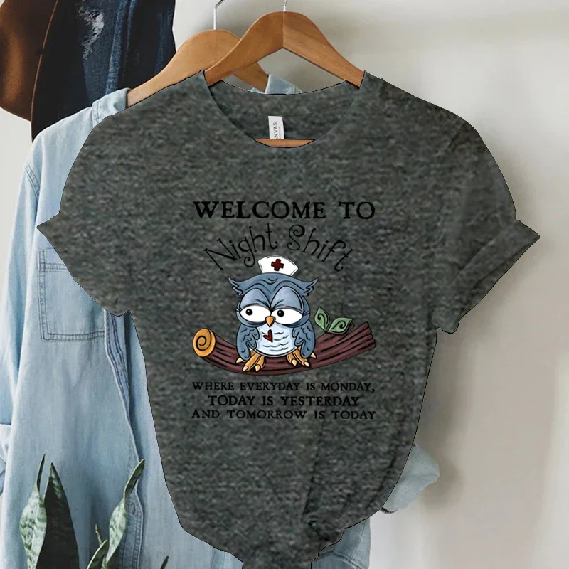 Футболка Добро пожаловать в ночное время с милым рисунком медсестры и совы