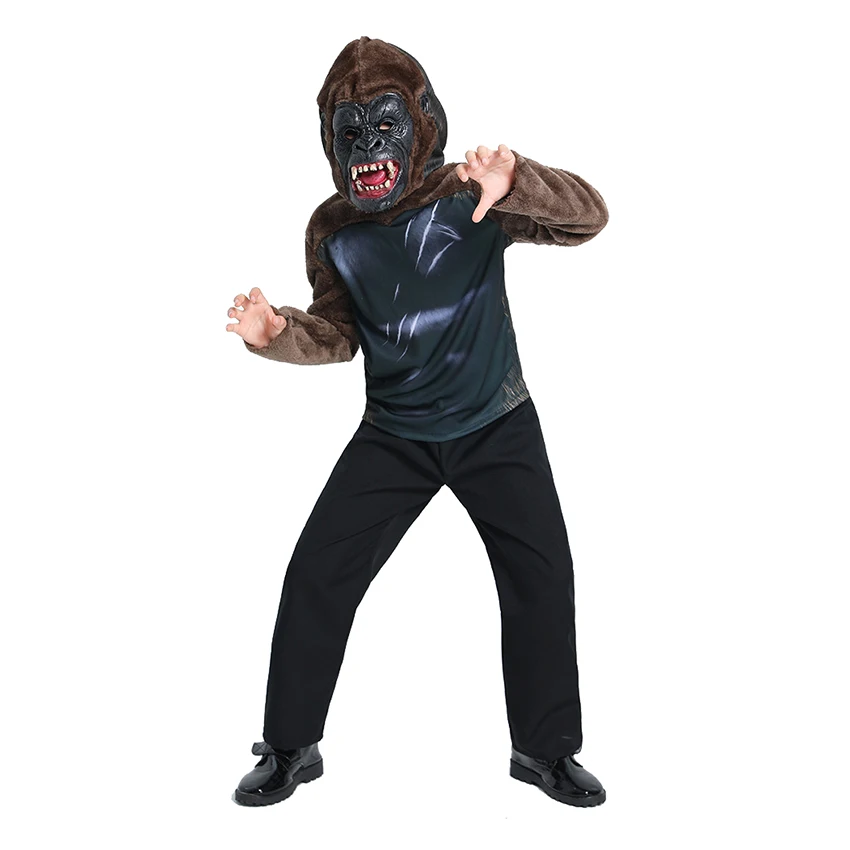 Chimpanzee King Kong Fursuit Gorilla Top Halloween Costume for Kids Gorilla Mask Masquerade Cosplay Anime Carnival Disguise