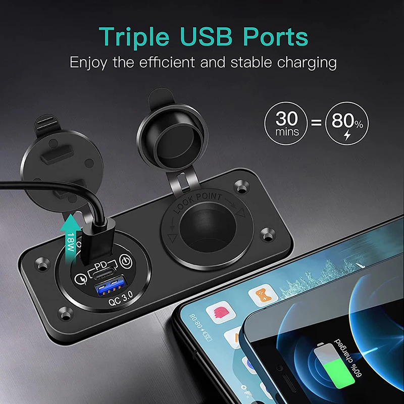 12 В USB C автомобильное зарядное устройство гнездо прикуривателя тройные