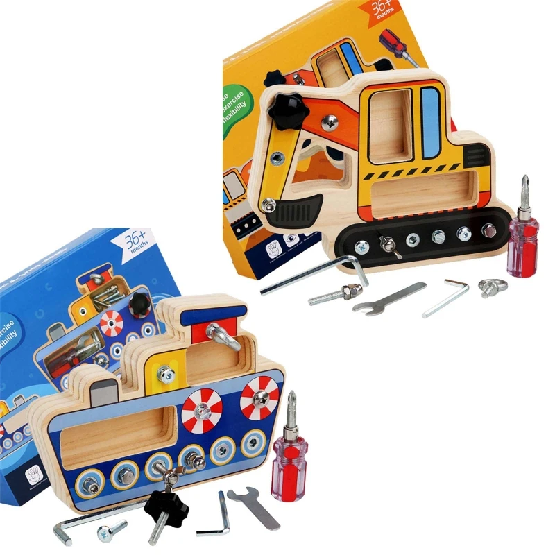 

Игрушка-машинка Монтессори с винтами и гайками, занятая доска, игрушка, креативный блок со стержнем, мелкое моторическое мастерство, базова...