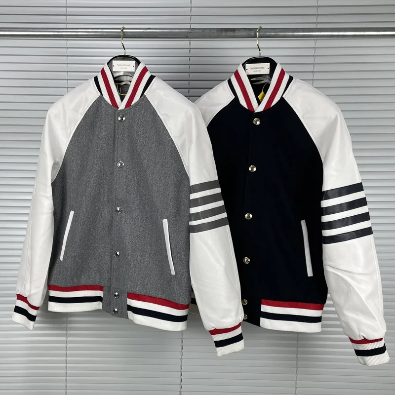 

Модная брендовая куртка TB THOM, мужские облегающие кардиганы, одежда, полосатая бейсбольная форма, шерстяное плотное осенне-зимнее повседнев...