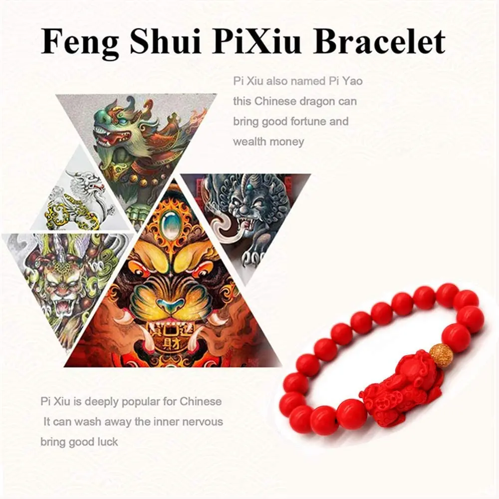 Pixiu Natural Stone Bracelet Men Women Chinese Feng Shui Pi Xiu Red Beads Wristband Gold Wealth & Good Lucky Unisex Bracelets A+ images - 6