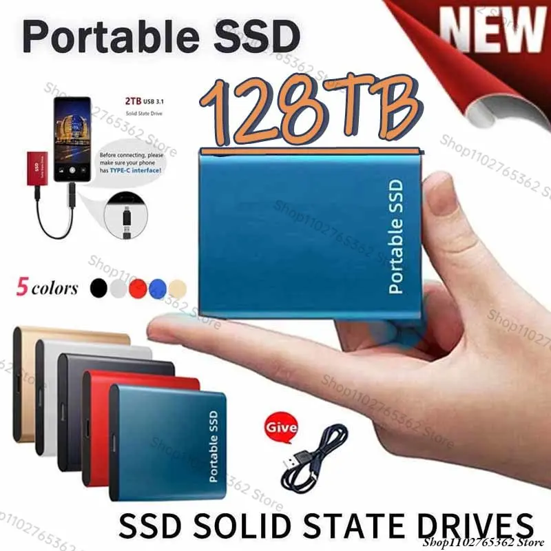

New SSD 128TB Flash Hard Drive External Type-C High Speed USB3.1 16TB 4TB 8TB SSD Storage Portable HD Hard Disk For Laptop/PC