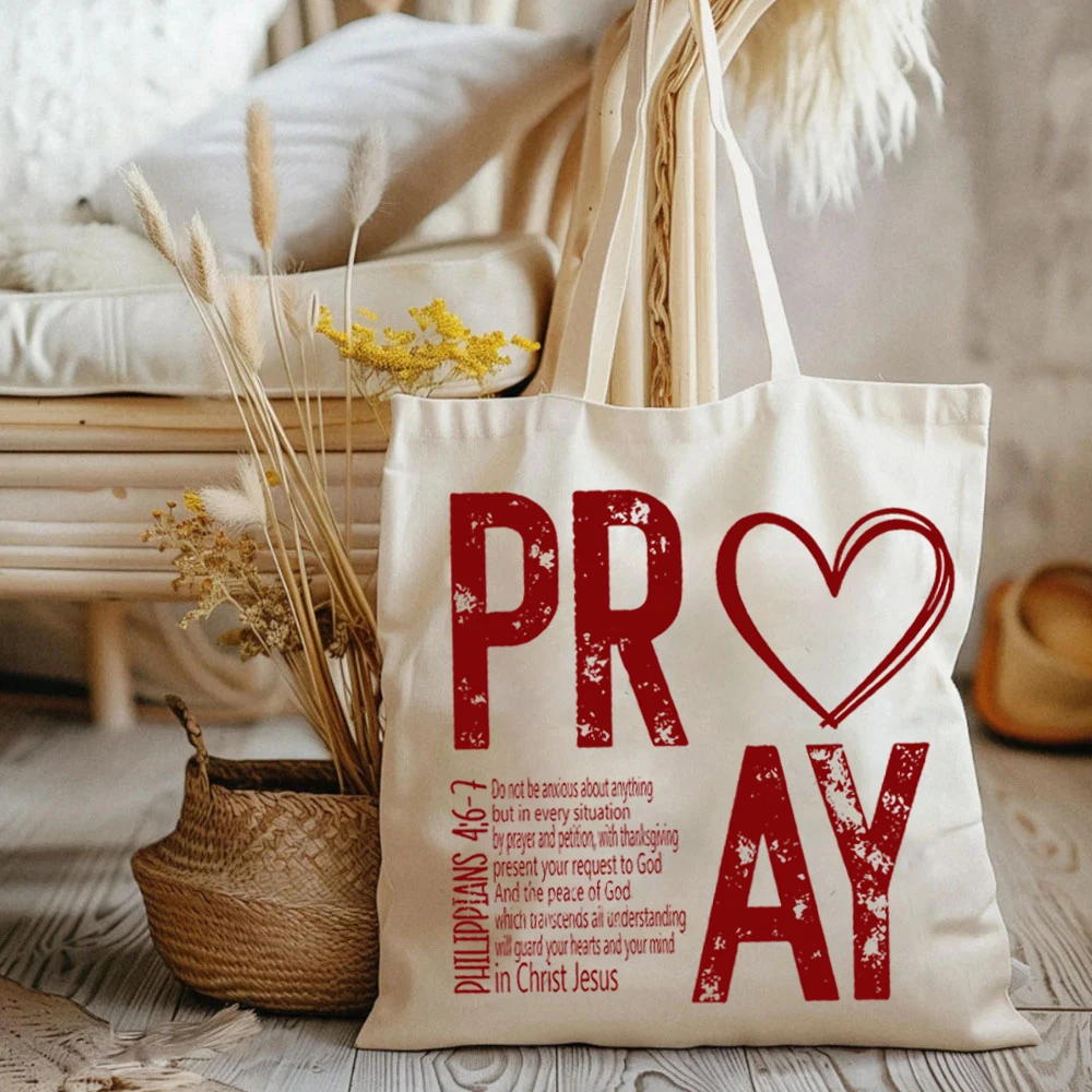 Женские сумки-тоуты с принтом мешок на плечо для покупок в христианском стиле