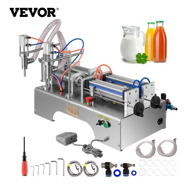 

VEVOR 50-500ML Pneumatic Liquid Filling Machine with Double Nozzle Piezometer Commercial Automatic Bottle Filler to Oil Cosmetic