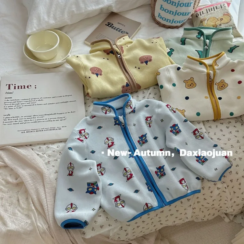 

Anime Ultraman Girls Boys Clothes Children Stand Collar Jacket Autumn Austrian Fleece Printing Zipper CottonCoat Kids Sportswear