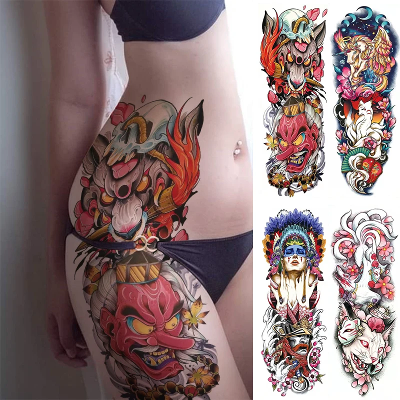 Large Arm Sleeve Tattoo Ninetales Sakura Cat Demon Snake Sexy Tatoo Women Waterproof Temporary Tatto Body Art Full Fake Tattoo