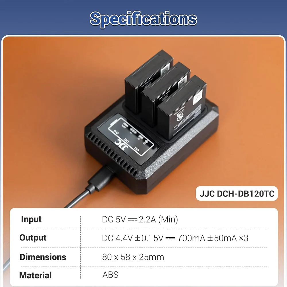 Фото Зарядное устройство JJC USB Type-C для аккумулятора Ricoh GR IV HDF GRIV GR4 Monochrome, зарядное устройство для аккумулятора Ricoh GR4 DB-120, аксессуары для Ricoh GR IV №3