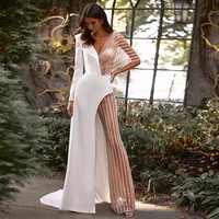 jumpsuit wedding dresses 2022 pants suit illusion tulle long sleeve bridal gown v neck sweep train backless sexy wedding gowns