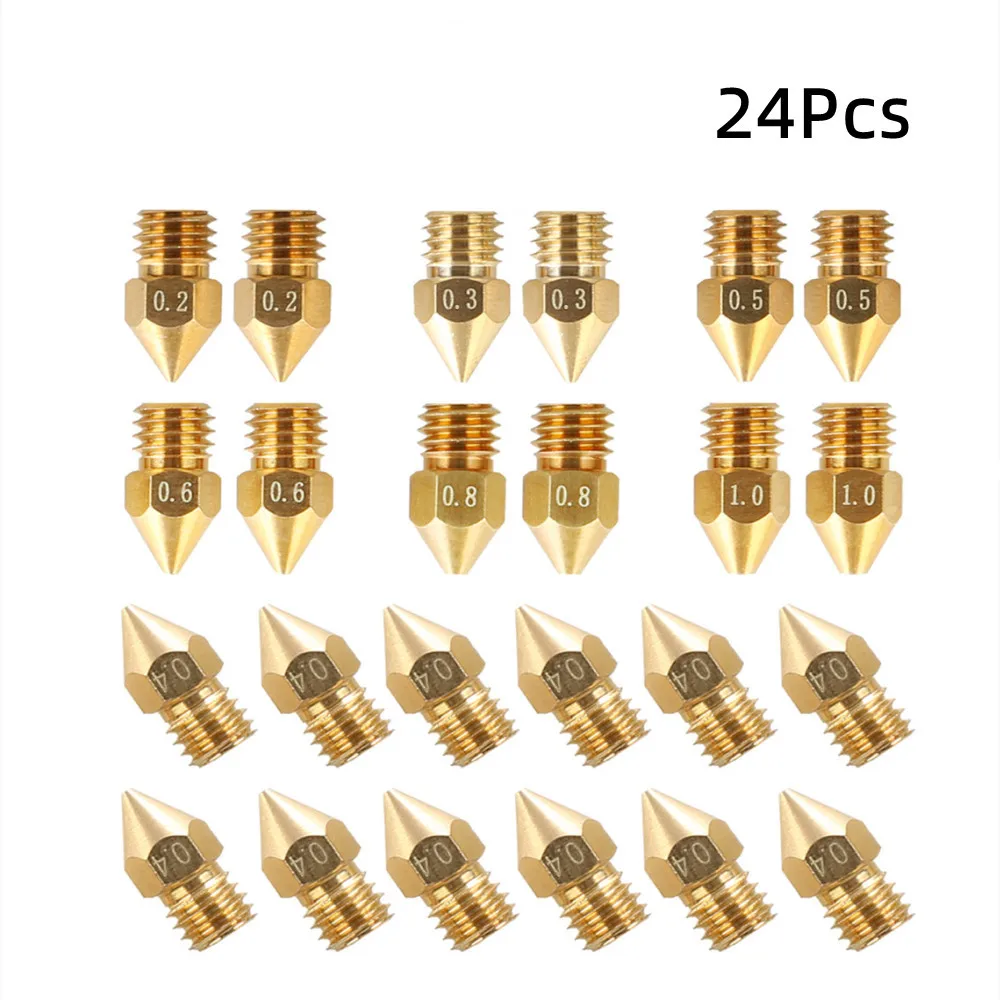 

CREALITY 3D Printer Part Upgrade 24Pcs MK8 Head Nozzles 0.2/0.3/0.4/0.5/0.6/0.8/1.00MM High-quality Brass Nozzle for 3D Printer