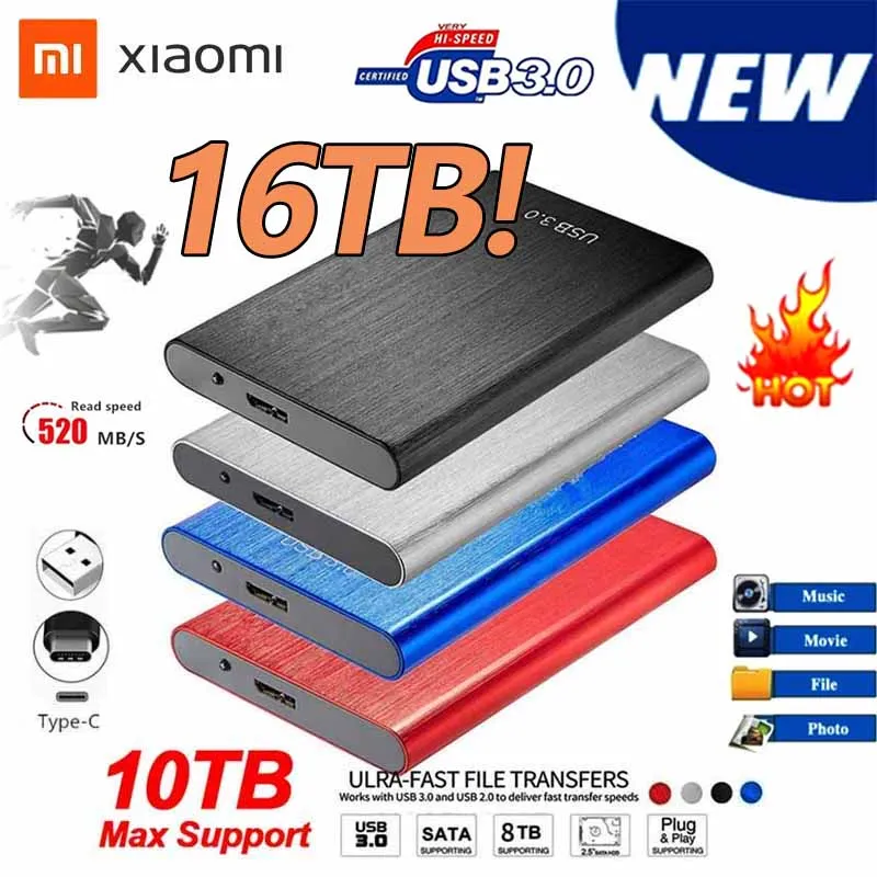 Оригинальный внешний жесткий диск Xiaomi 2 5 портативный HD Externo 1 ТБ 4 16 USB3.0 для