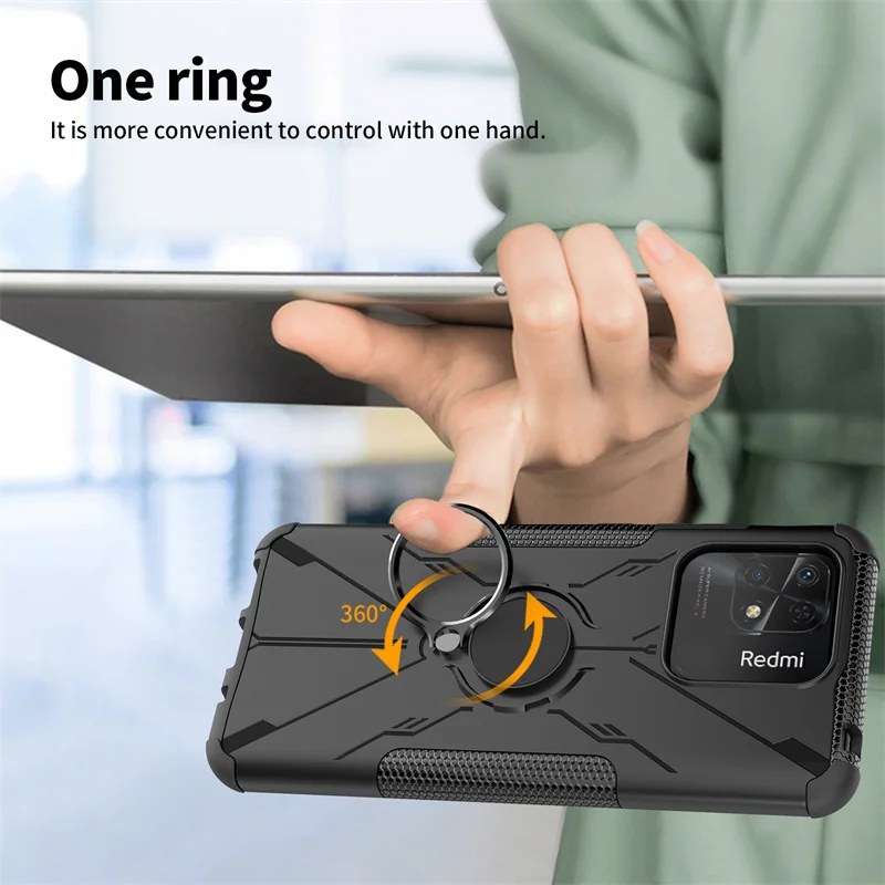 For Redmi 10C Case For Redmi 10C Cover Funda Shell Finger Ring Armor Shockproof Protective PC TPU Phone Bumper For Redmi 10C