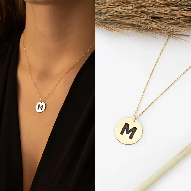 

A-Z 26 Letter Initials Name Necklace Round Alphabet Pendant Necklace for Women Stainless Steel Chains Choker Gifts Jewelry