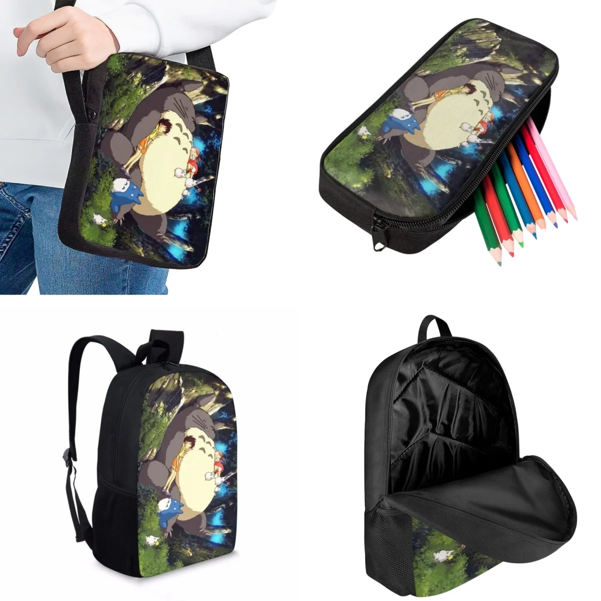 Jackherelook Japanese Animation My Neighbor Totoro Kawaii Kids School Book Bags 3pcs Fashion Casual Travel Backpack Children Bag