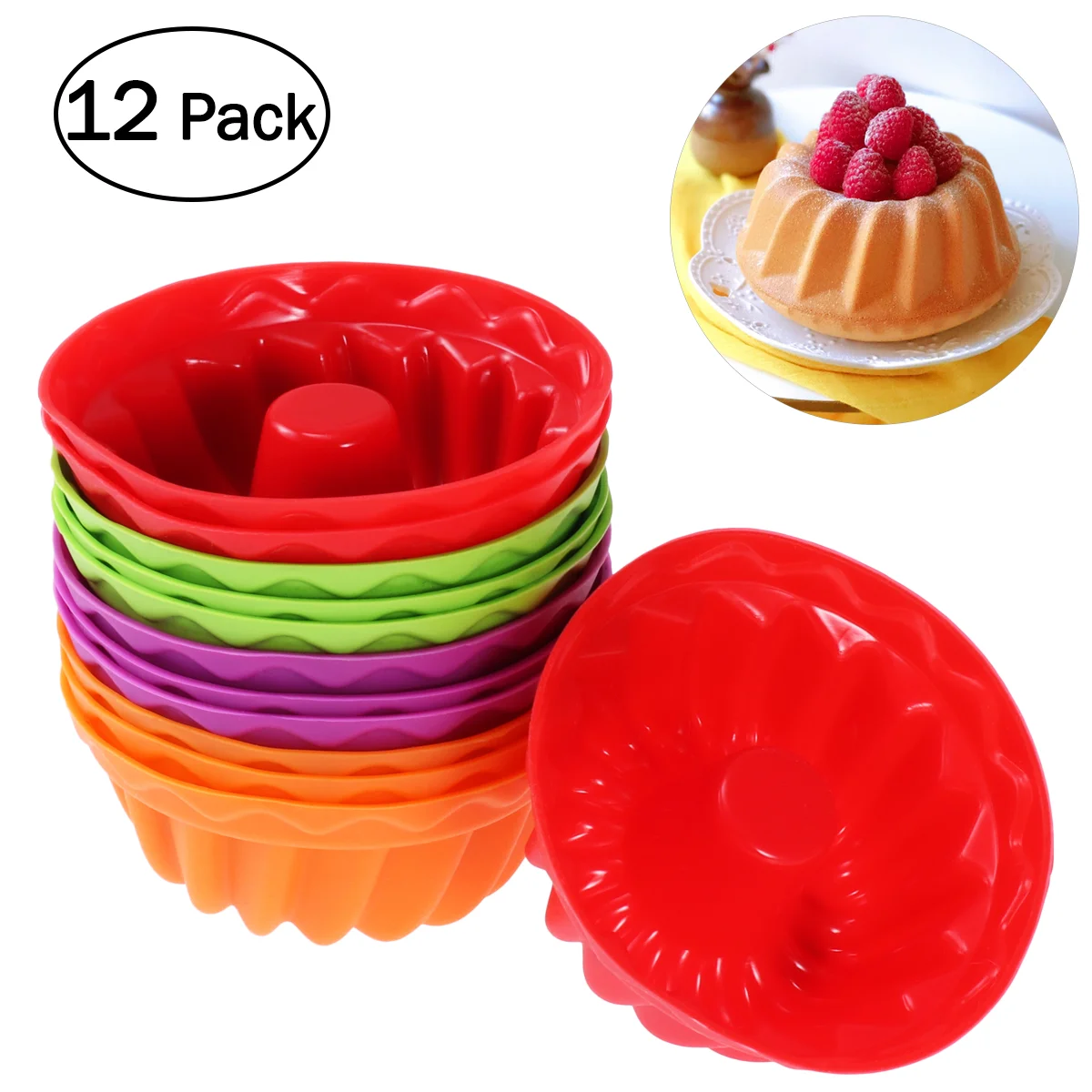 

12PCS Silicone Cake Pan Mould Non- Muffin Liners Molds Sets Flower Cupcake Mold ( Random Colors )