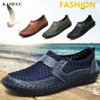 brand new summer men casual shoes breathable mesh cloth loafers soft flats sandals handmade male driving shoes large size 38 50
