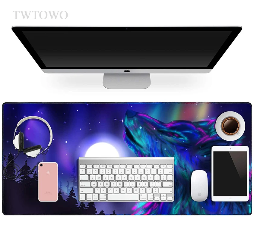 

Коврик для мыши ночное небо Глубокий Лес волк игровой большой коврик для мыши XL для дома HD XXL Противоскользящий мягкий коврик для компьютерн...