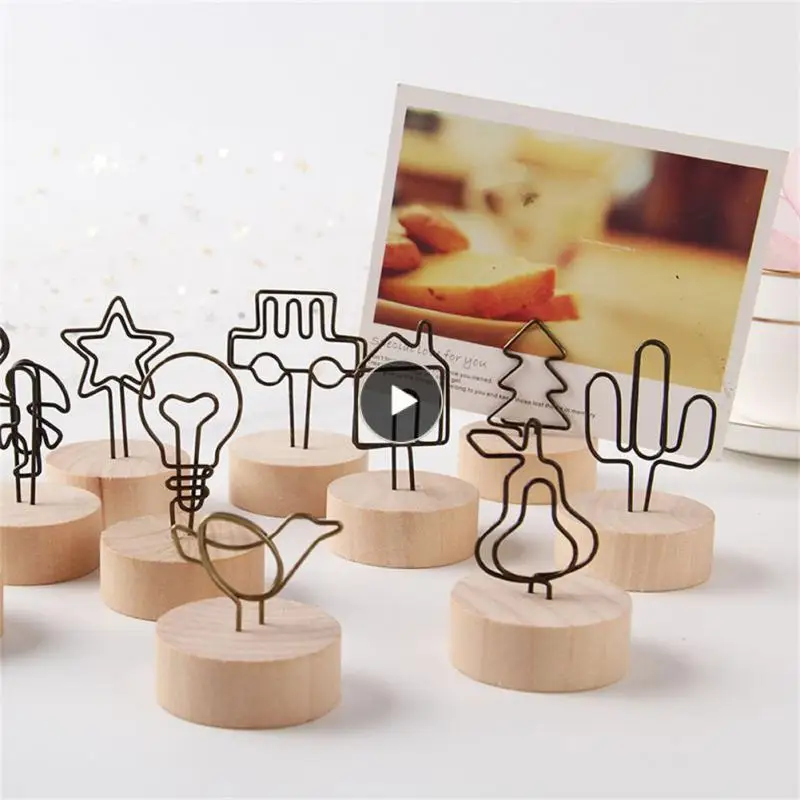 

Durable Home Decoration Ornaments Simple Photo Clip Stands Romantic Fun Wooden Photo Holder Picture Stand Message Note Holders