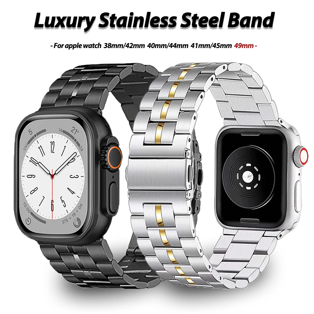 

Stainless Steel Strap For Apple Watch Ultra 49mm Series 8 7 41mm 45mm Luxury Solid Metal Band For iWatch 654 SE 38mm 40 42 44mm
