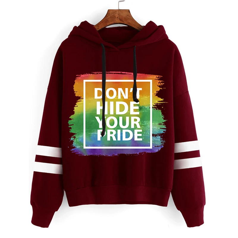 

Don't Hide Your Pride Print Hoodie Harajuku Long Sleeve Hoody Casual Ladies Top Men LGBT Rainbow Sweatshirt Sudaderas Para Mujer