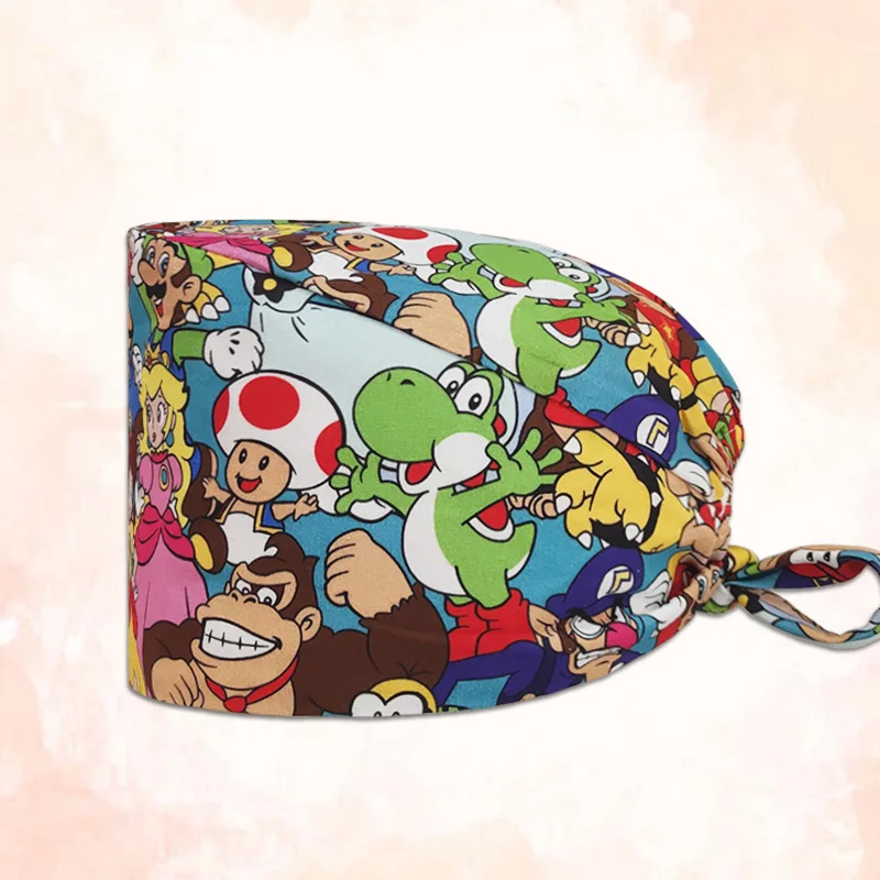 

Cartoon Doctor Operating Room Pattern Printed Nursing Head Cap Lab Scrub Pet Hospital Surgical Hat Unisex Dentist Scrub Cap 2023
