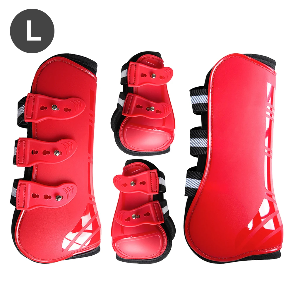 

4pcs Accessories Front Hind Durable Protective Leg Guard Jumping Shock Absorbing Equestrian PU Shell Riding Horse Tendon Boots