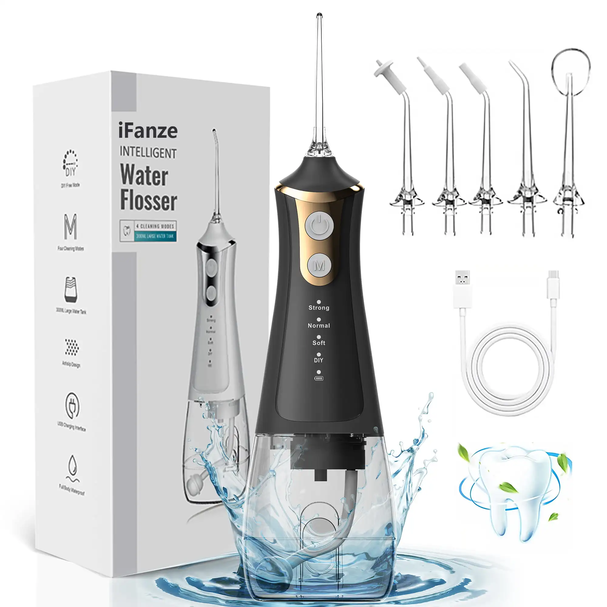 

Cordless Water Flosser for Teeth, Professional Dental Oral Irrigator 4 Modes with 300ml Water Tank, IPX7 Water Flosser Portable