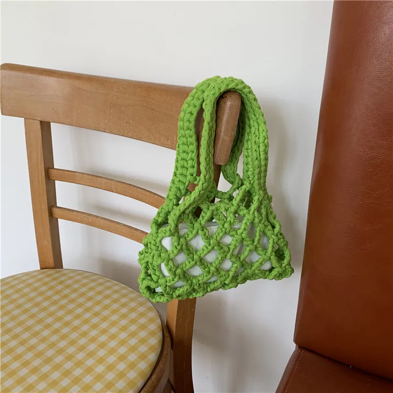 Cotton Woven Women's Bag Cacual Hand Bags for Female Lady's Small Bucket Bag Hollow Out Daily Mini Handbag