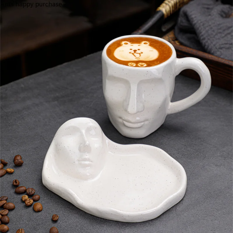 

Ceramic Coffee Cup and Saucer Set Creative Human Face Mug Couple Drinking Glasses Milk Tea Cup Coffee Mugs Milk Mug Tea Mugs