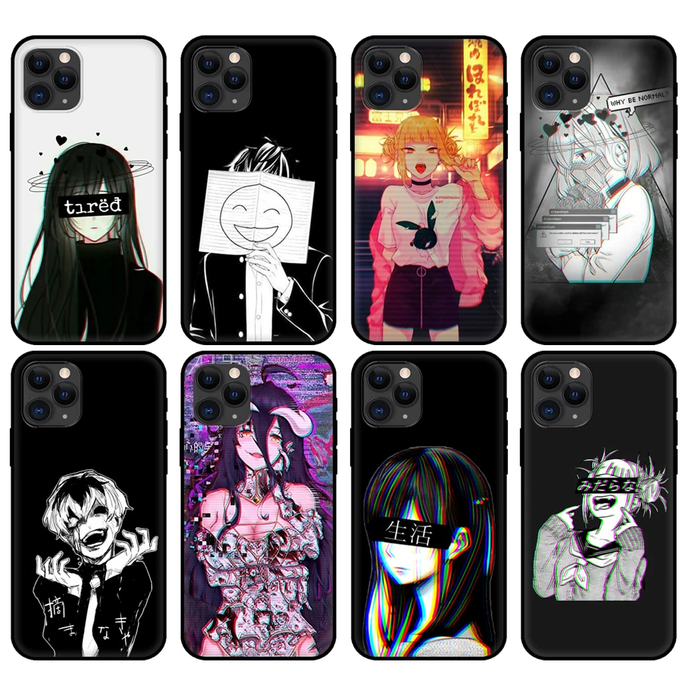 

Black tpu case for iphone 5 5s se 2020 6 6s 7 8 plus x 10 XR XS 11 12 mini pro MAX back cover Sad Anime Aesthetic Senpai