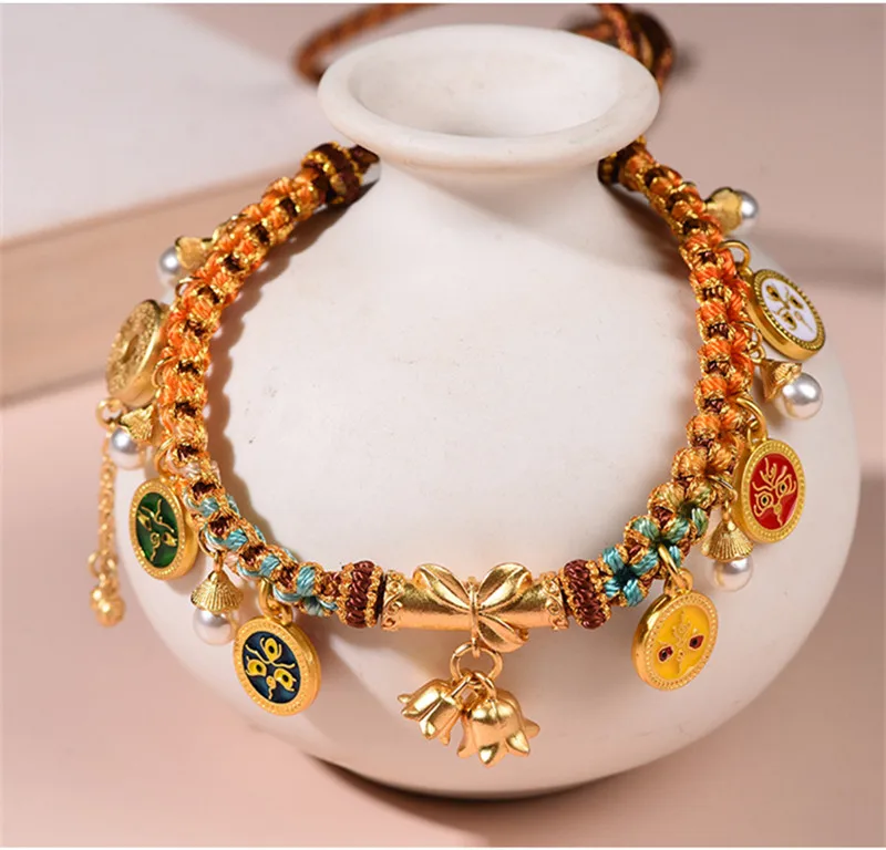 Цепочка до ключицы с изображением бога богатства женский браслет плетеный