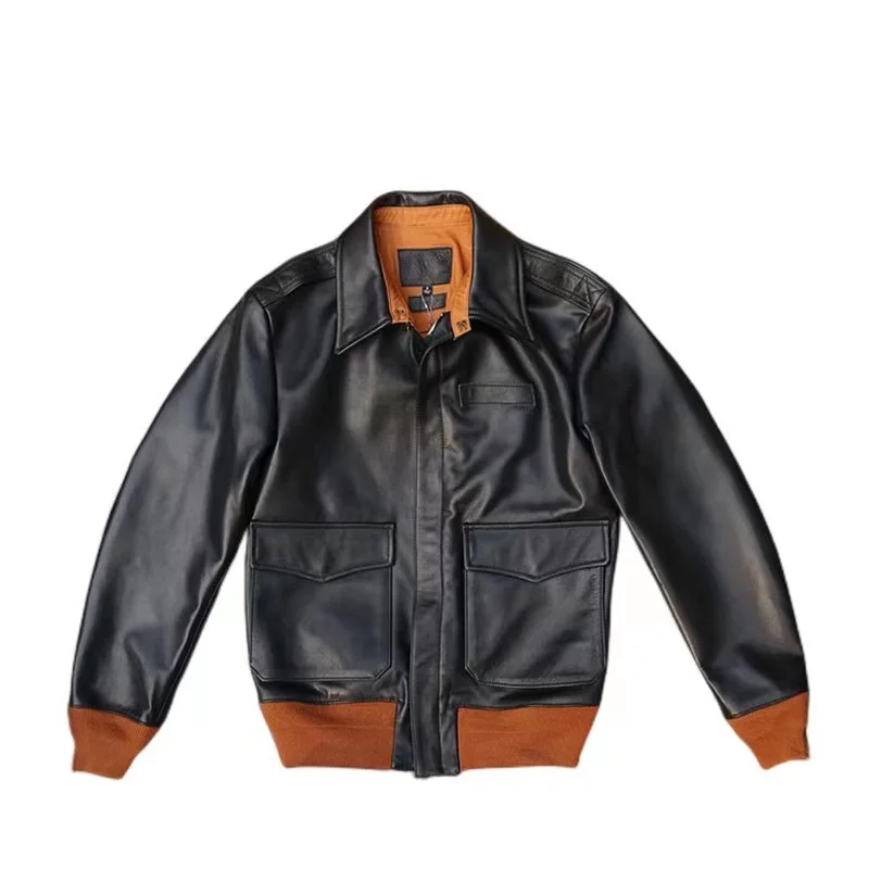 

Кожаная куртка A2 в стиле милитари, облегающее короткое пальто из воловьей кожи без покрытия, пистолет в мотоциклетном стиле, Осень-зима
