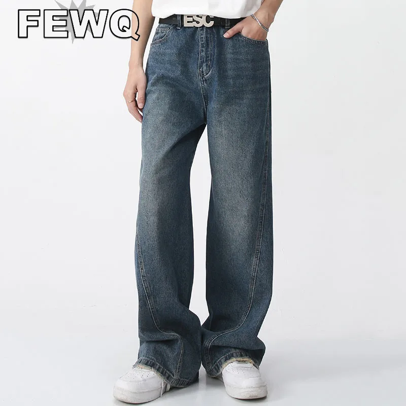 

FEWQ Men's Pants Spring 2023 New Casual Trousers Jeans Loose Wide Leg Simple Korean Fashion Vintage Pocket Design 9A7043