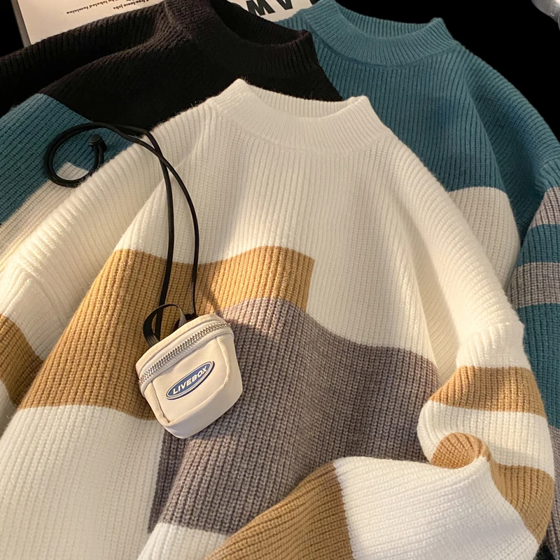 LAPPSTER зимний лоскутный вязаный свитер мужские роскошные пуловеры с длинными