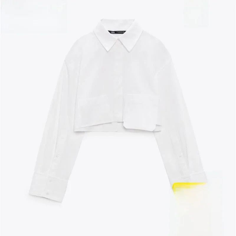 Cabinet 229! New White Long sleeve Shirt High Waist Poplin Short Pure Cotton Shirts Top 5427005 250