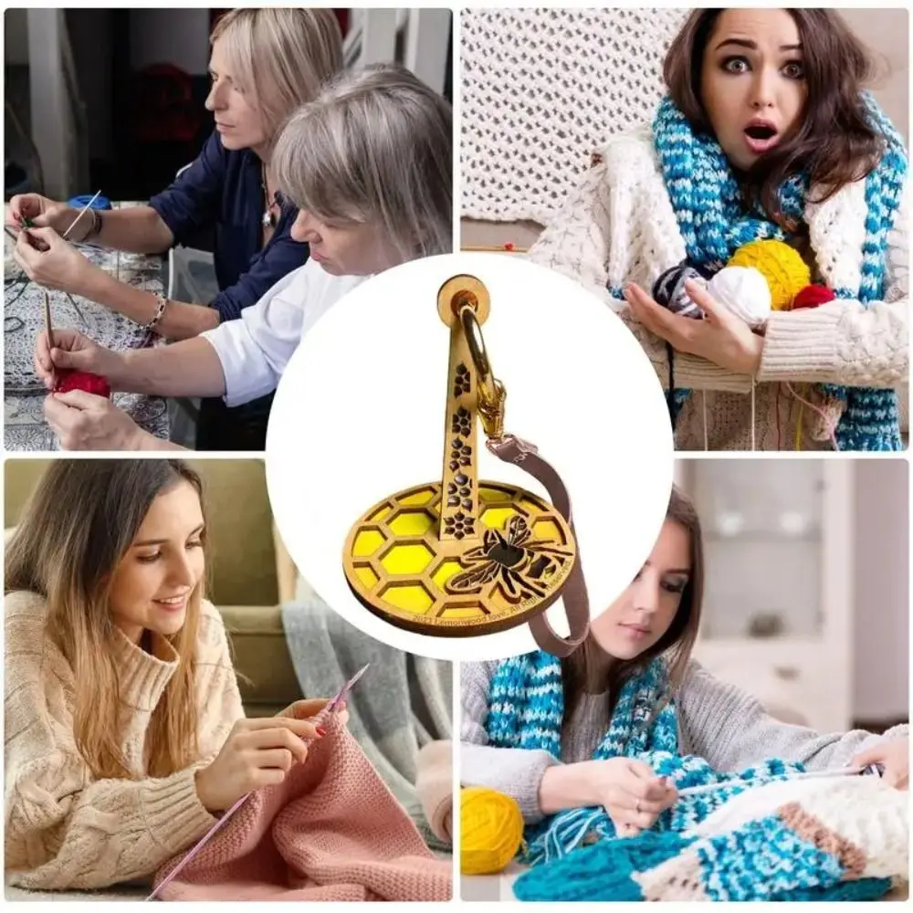 Деревянный портативный держатель для пряжи с кожаным ремешком предотвращает