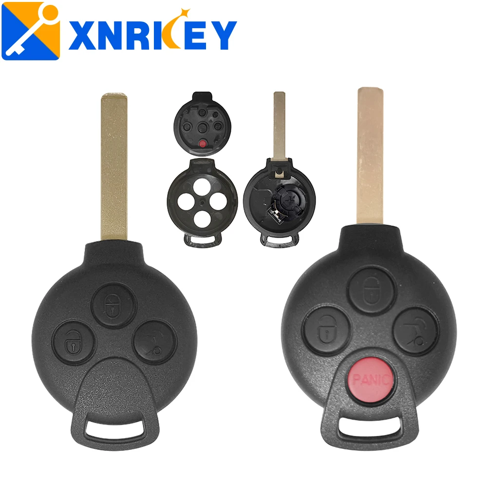 

XNRKEY 3/4 Button Smart Remote Head Car Key Shell Fob for Mercedes Benz Smart Fortwo 451 2007-2013 Remote Key Case Cover Fob