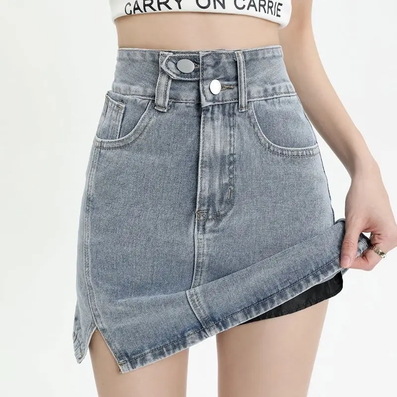 

Женская джинсовая юбка с разрезом, облегающая трапециевидная юбка с безопасными шортами в Корейском стиле, модель 2023 на лето, 326